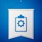 Blue Checklist clipboard with 24 hours service icon isolated on blue background. White pennant template. Vector