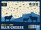 Blue cheese packaging template with sheep, lamb and dairy farm