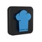 Blue Chef hat icon isolated on transparent background. Cooking symbol. Cooks hat. Black square button.