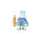 Blue chemical bottle student cartoon character studying with pencil