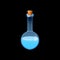 Blue chemistry flask icon, cartoon style