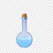 Blue chemistry flask icon, cartoon style