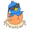 Blue chicks are born from eggs wearing glasses, doodle icon image kawaii