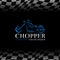 Blue chopper motorcycle logo symbol and Checkered flags background