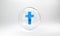 Blue Christian cross icon isolated on grey background. Church cross. Glass circle button. 3D render illustration