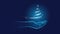 Blue Christmas background. Christ`S Birth. Star of Bethlehem, snowstorm in the shape of a Christmas tree in a polygonal hand