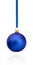 Blue Christmas ball hanging on ribbon Isolated on white