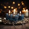 Blue Christmas candles and decorations