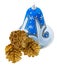 Blue christmas decoration bell and fircones