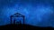 Blue Christmas greeting card banner background with Nativity Scene.