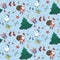 Blue Christmas pattern with color doodle elements