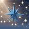 Blue christmas star on a blue background. 3d rendering.