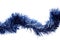 Blue Christmas tinsel, white background.