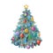 Blue Christmas tree with colorful ornaments, vector illustration