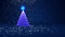 Blue Christmas tree from glow shiny particles on the left side. Winter theme for Xmas or New Year background with copy