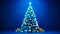 Blue christmas tree with presents around it and star on top of it. Generative AI