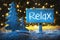 Blue Christmas Tree, Text Relax, Snowflakes, Snow