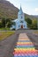 Blue church at Seydisfjordur on Iceland