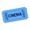 Blue Cinema Ticket Flat Icon on White