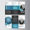 Blue circle business trifold Leaflet Brochure Flyer report template vector minimal flat design set, abstract three fold