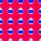Blue Citrus fruit juicer icon isolated seamless pattern on red background. Vector