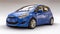 Blue city car with blank surface for your creative design. 3D rendering