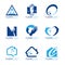 Blue Clean logo with Home cleaning and Shine light sign vector set design