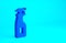 Blue Cleaning spray bottle with detergent liquid icon isolated on blue background. Minimalism concept. 3d illustration 3D render