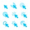 Blue Clicks cursor vector icon set.