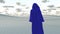 Blue Cloaked Figure in Desert