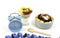 Blue clock for Intermittent fasting concept and eating healthy food and yogurt parfait,Healthy diet food on