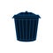 Blue closed trash bin on white isolated background.