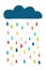 Blue cloud and colorful rain hand drawn illustration minimalism style