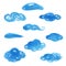 Blue cloud doodle water color set vector