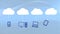 Blue cloud moving with networks icons on white background