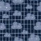 Blue cloud in nigth sky seamless pattern on stripes. Doodle character sleeping cloudy wallpaper