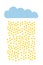 Blue cloud and rain of coins hand drawn illustration