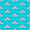 Blue clouds seamless pattern smiling kids design hand drawn illustration