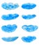 Blue clouds set of watercolors, hand-drawing vector illustration