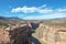 Blue cloudy sky over Bighorn River seen from Devils Canyon overlook in the Bighorn Canyon National Recreation Area on the border