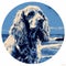 Blue Coat Dog On The Beach: Tonalism Inspired Circle T-shirt Design
