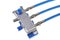 Blue coaxial cables with tv splitter