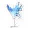 Blue cocktail splash watercolor illustration.