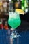 Blue coctail decorate by lemon.Classic alcohol cocktails