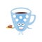 Blue Coffee Cup With Piece Of Cake Children Birthday Party Attribute Cartoon Happy Humanized Character In Girly Colors