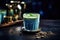 Blue coffee in a matcha glass