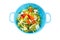 Blue colander with healthy vegetables