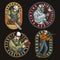 Blue-collar worker colorful emblems collection