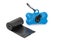 The blue color dispenser and pet dog waste black nylon roll pochette isolated on the white background.