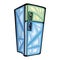 A blue color double door refrigerator with design on top